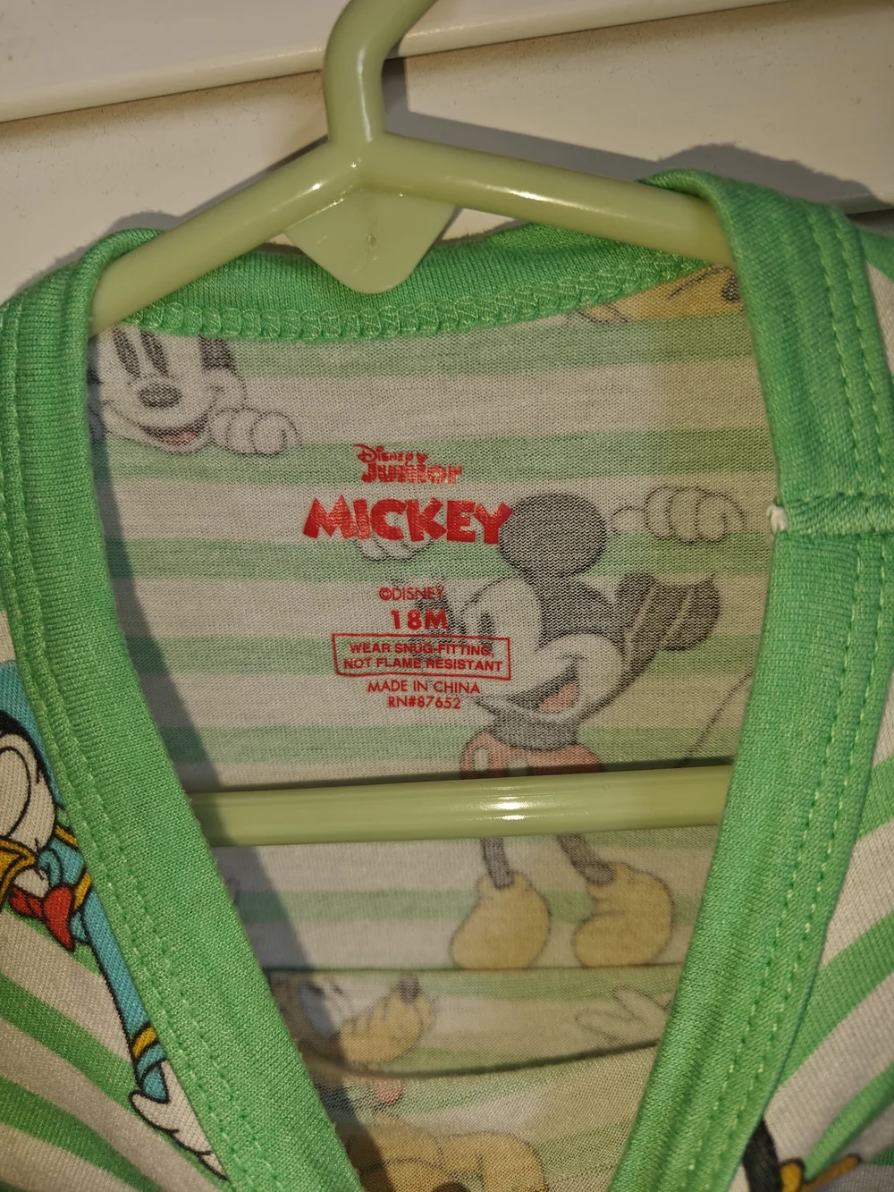 Disney Green & White Striped Pajama Set Bamboo Character Print 18M